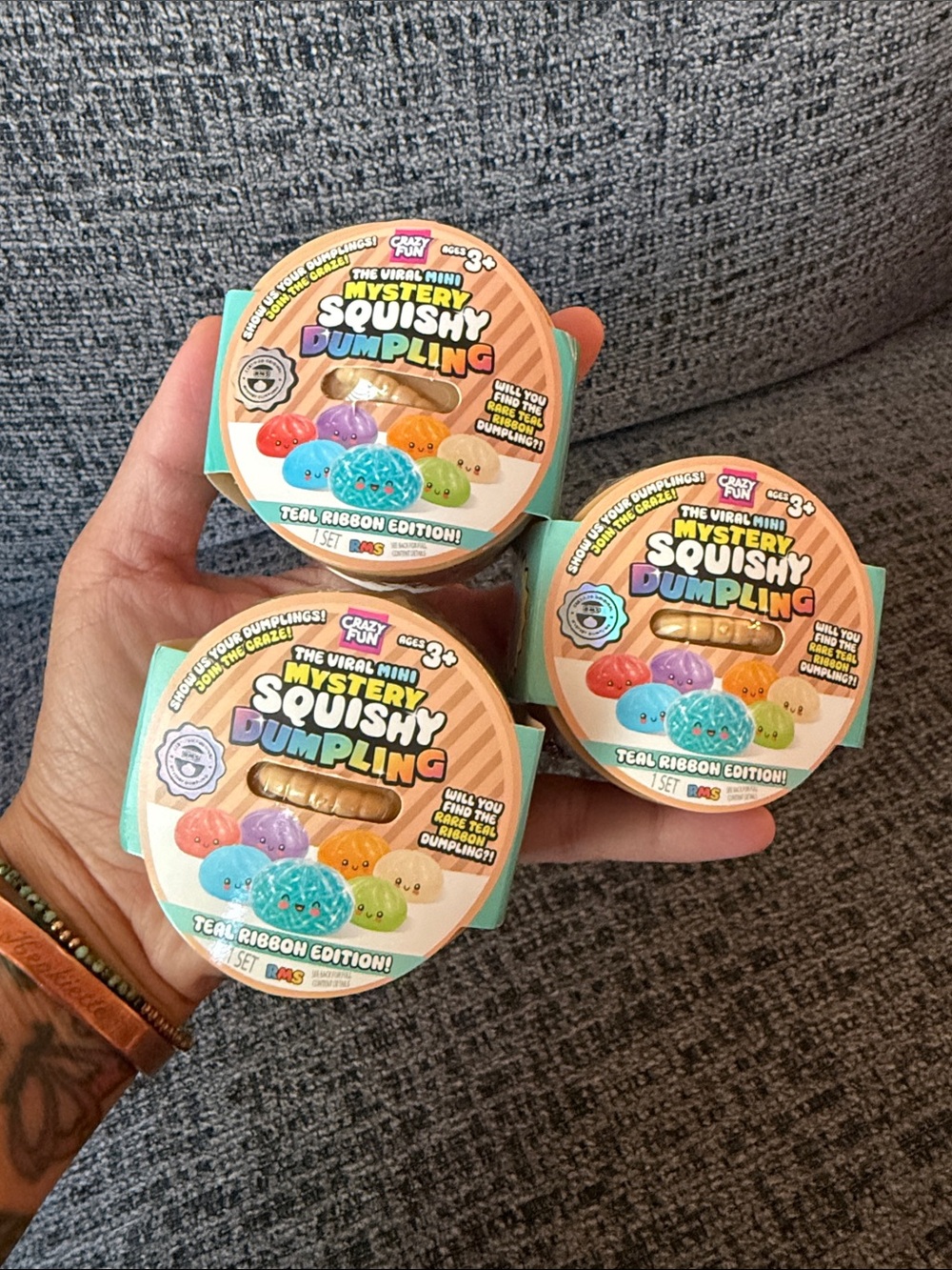 Lot of 3 BNIB The Viral MINI Mystery Squishy Dumpling: Teal Ribbon Edition